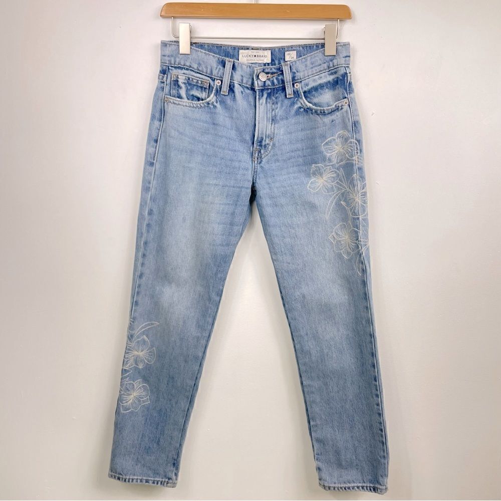 Lucky Brand | Sienna slim boyfriend floral embroidered blue jeans size 24 - Picture 4 of 12